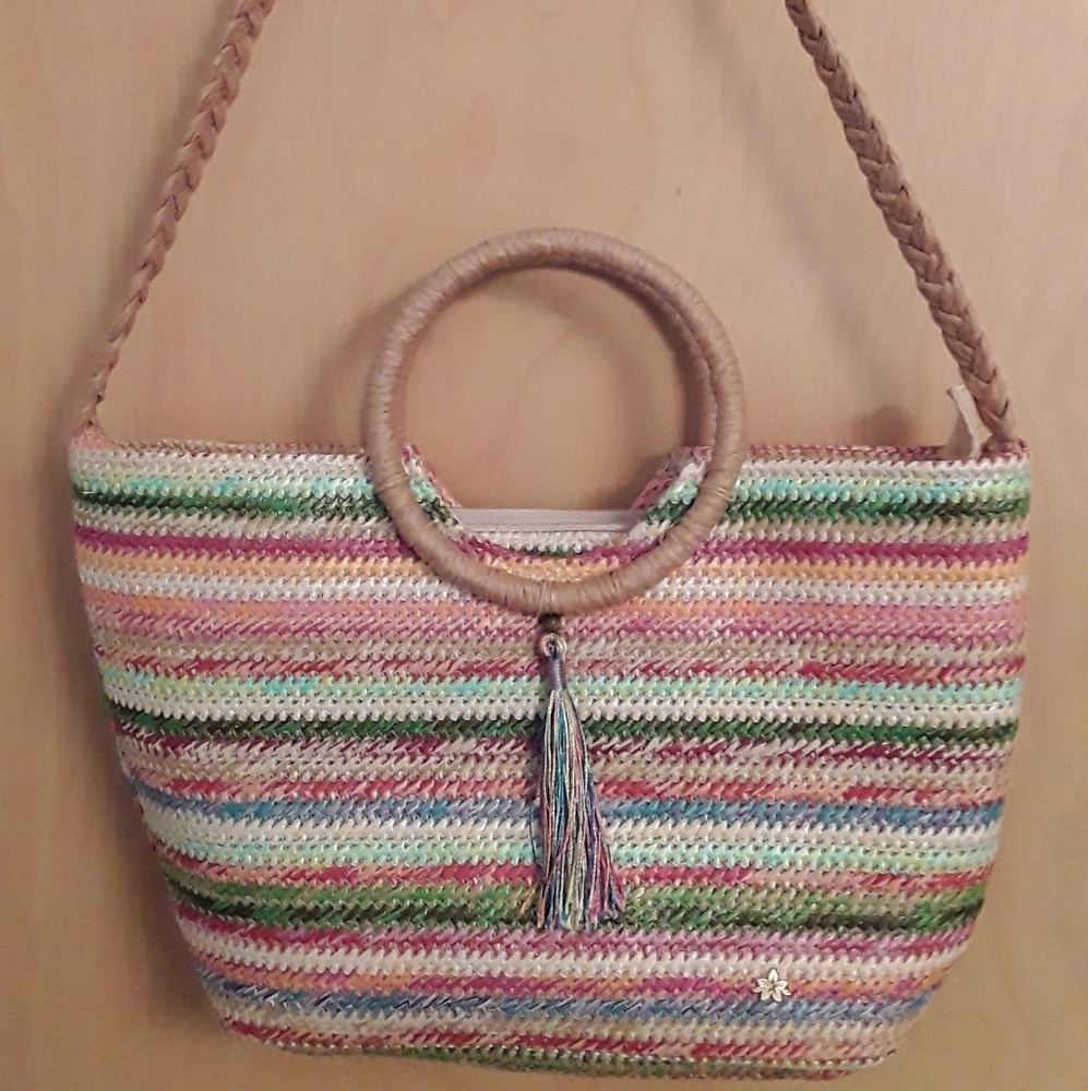 Capelli rainbow boho straw tassle vintage purse